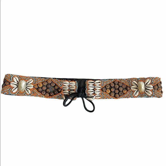 Boho Native Beaded Shell Tie Front Belt - Picture 4 of 6